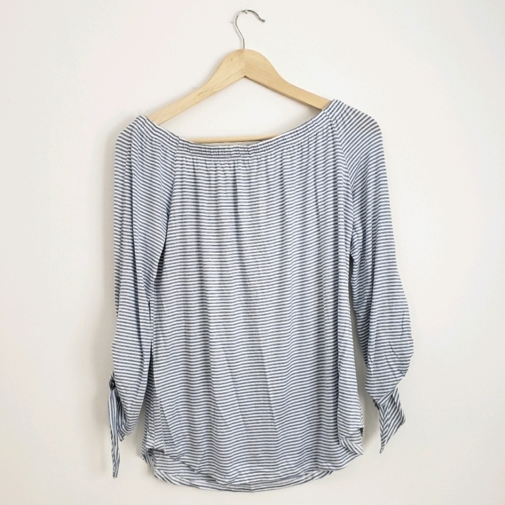 Fifteen Twenty Striped Off the Shoulder Tie Sleeve